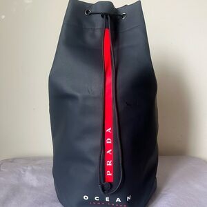 Prada Luna Rossa Ocean black nylon drawstring sling duffle bag